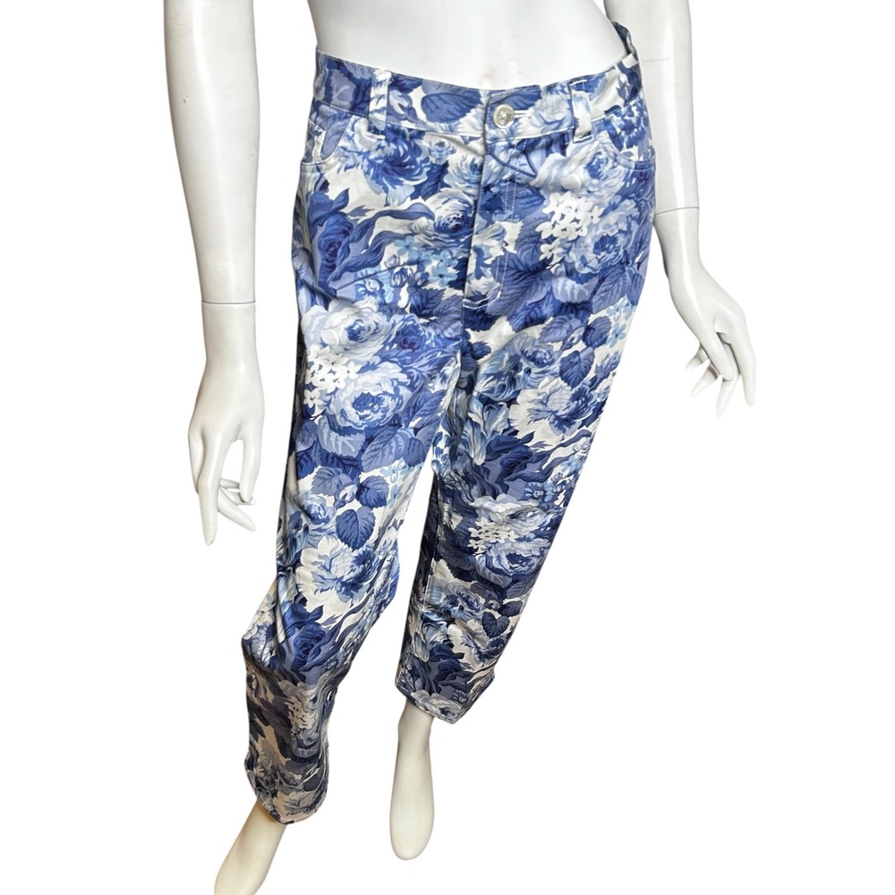 LAUREN RALPH LAUREN DORCHESTER BLUE FLORAL ANKLE PANTS STRETCH SIZE 12 NWT